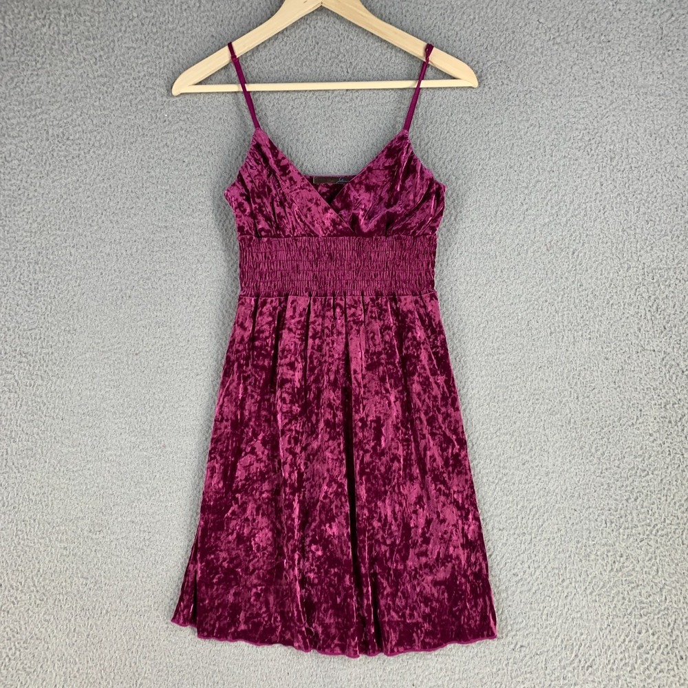 Y2K Solemio Dress‎ Small Pink Crushed Velvet Smocked Mini Whimsigoth 90s  USA